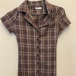 Plaid button front dress